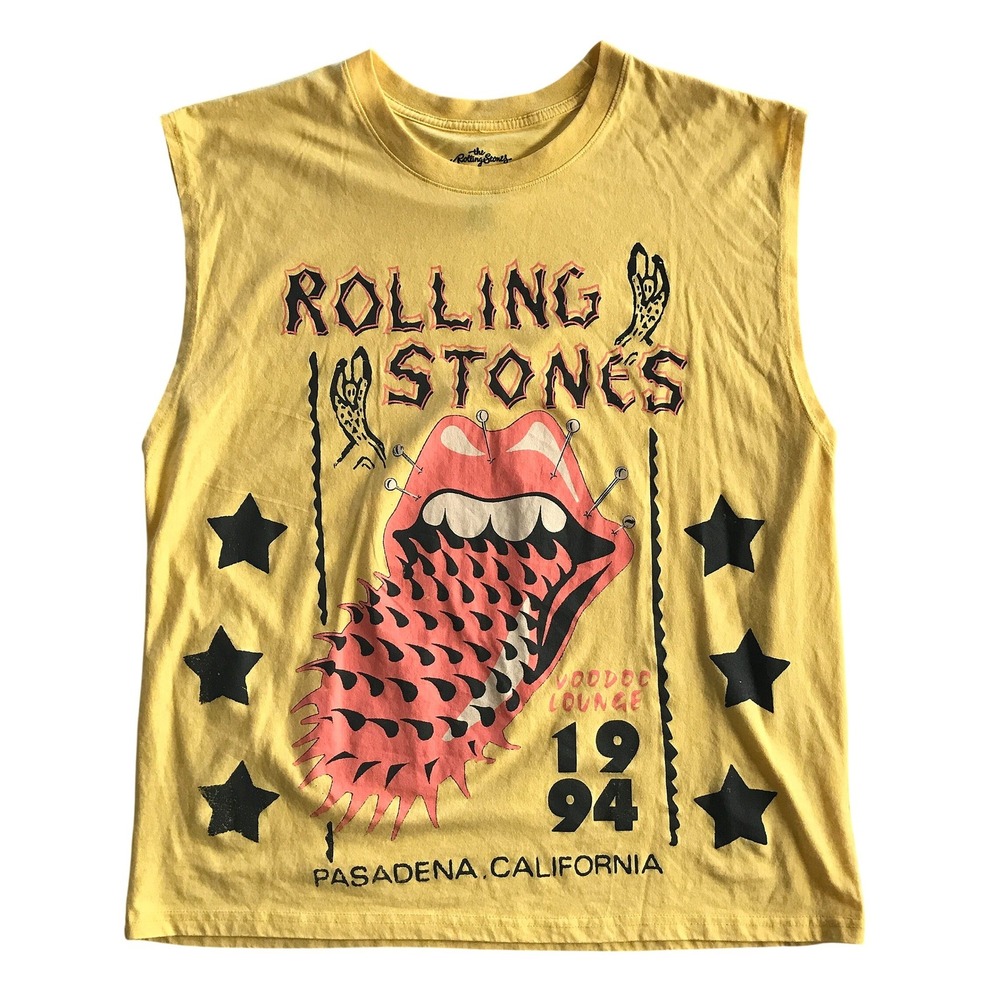 Rolling Stones Voodoo Lounge 1994 Pasadena Yellow Graphic Muscle Tee Mens Medium
